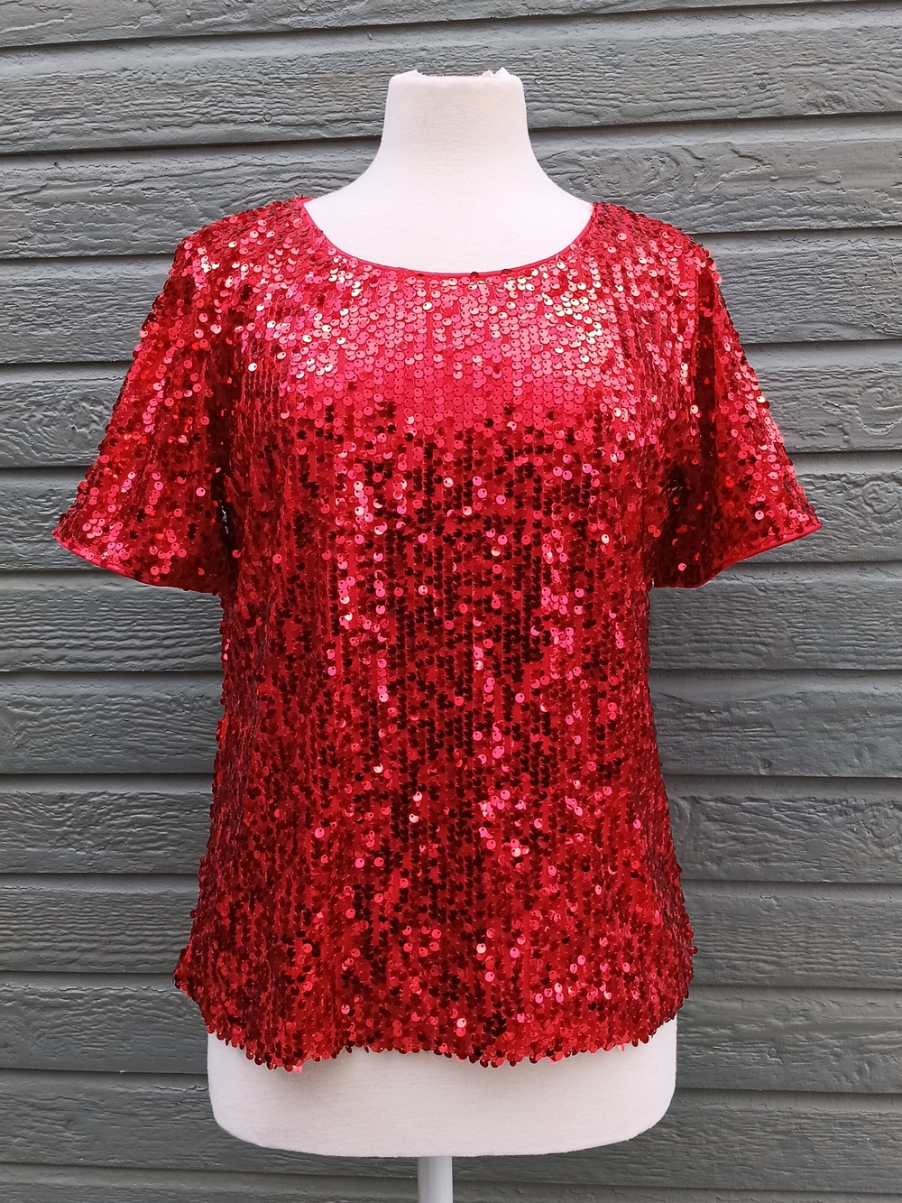 Women’s Red Sequin Short Sleeve Top